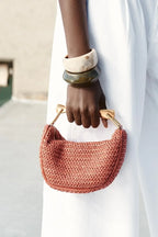 Summer Half-Moon Beach Straw Shoulder Bags Women's - Piña Colada