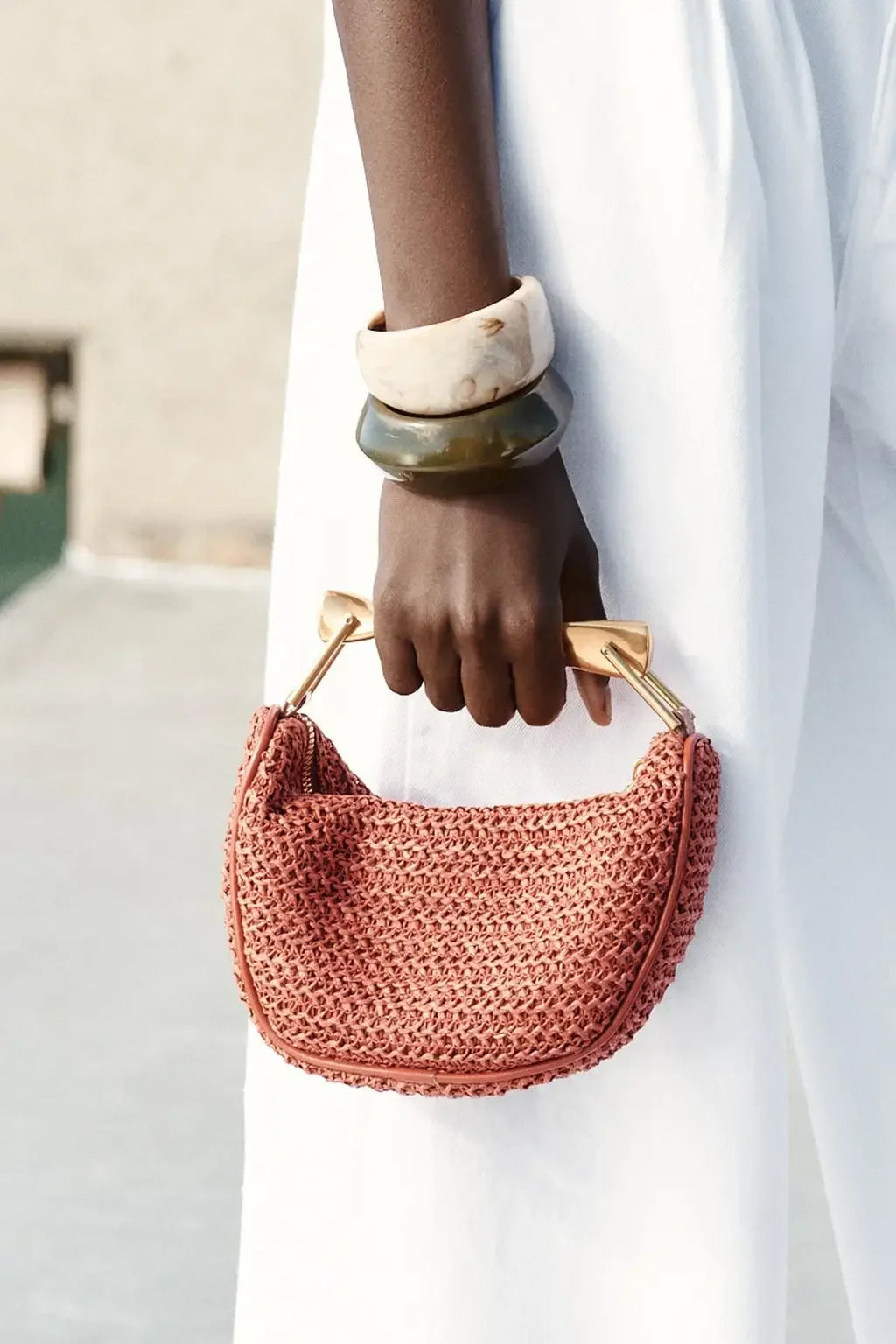 Summer Half-Moon Beach Straw Shoulder Bags Women's - Piña Colada