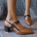 Elegant Pointed Toe Chunky Heel Sandals - Piña Colada