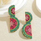Boho Fruit Stud Earrings – Rhinestone Beaded Watermelon, Cherry, Lemon & Peach Summer Jewelry - Piña Colada