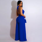 Cutout Halter Wide-Leg Jumpsuit - Piña Colada