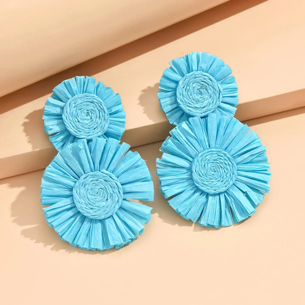 Sunflower Bohemian Hand-Woven Raffia Earrings - Piña Colada