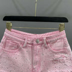 High Waist Polka Dot Denim Shorts - Piña Colada