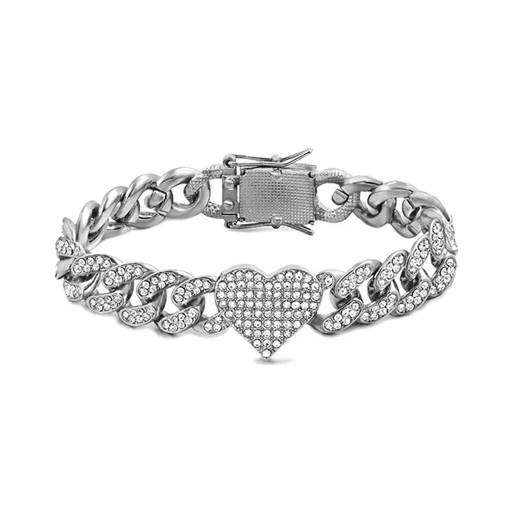 Iced Out Heart & Cuban Link Bracelet - Piña Colada