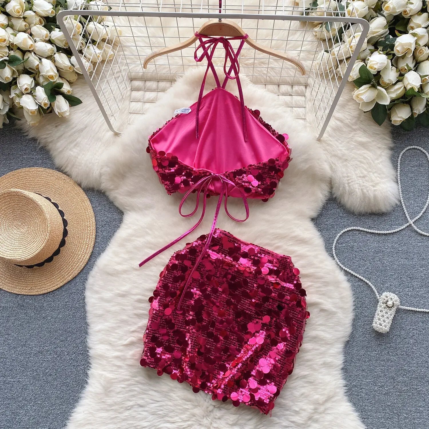 Sequin Top And Skirt Set Sparkly - Piña Colada