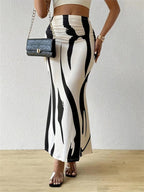 Long Skirt Casual High Waist Zebra Print - Piña Colada