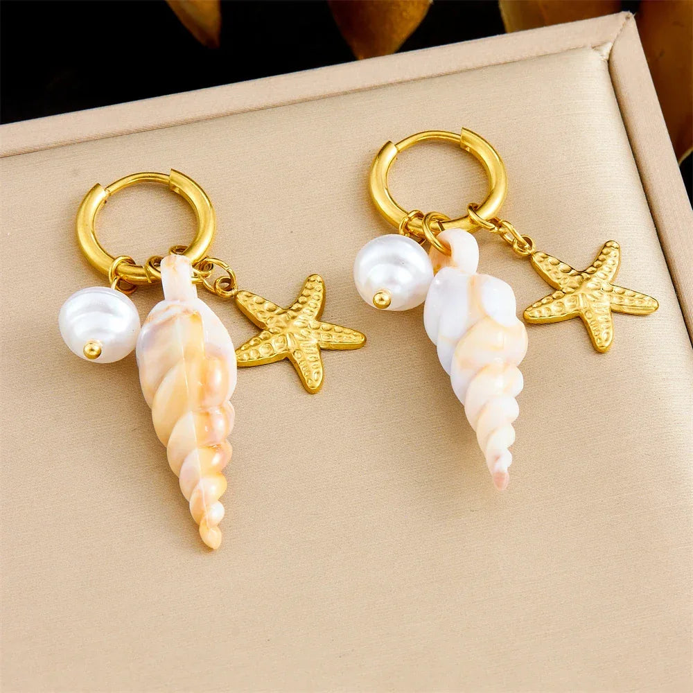 316L Stainless Steel Shell Earrings - Piña Colada
