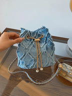 Vintage Denim Bucket Bag Retro Style - Piña Colada