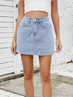 Solid Mini Denim Skirt - Piña Colada