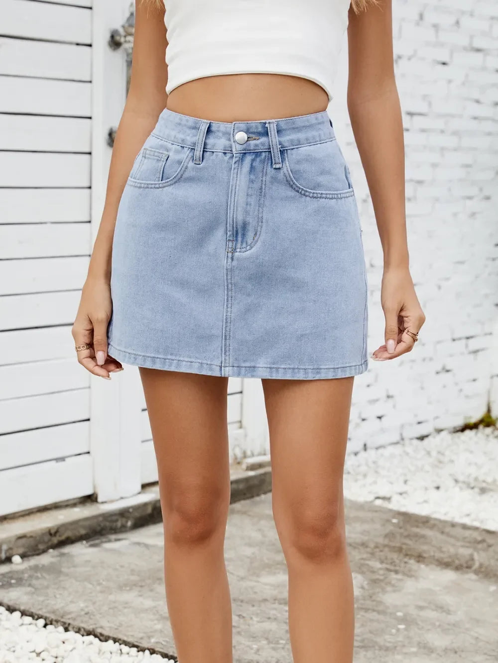 Solid Mini Denim Skirt - Piña Colada