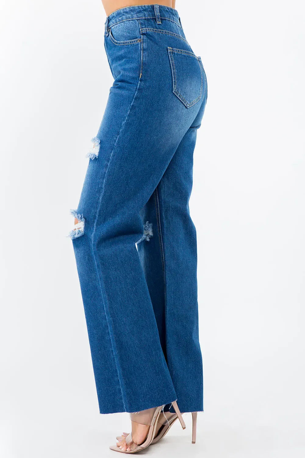 American Bazi High Waist Distressed Wide Leg Jeans - Piña Colada