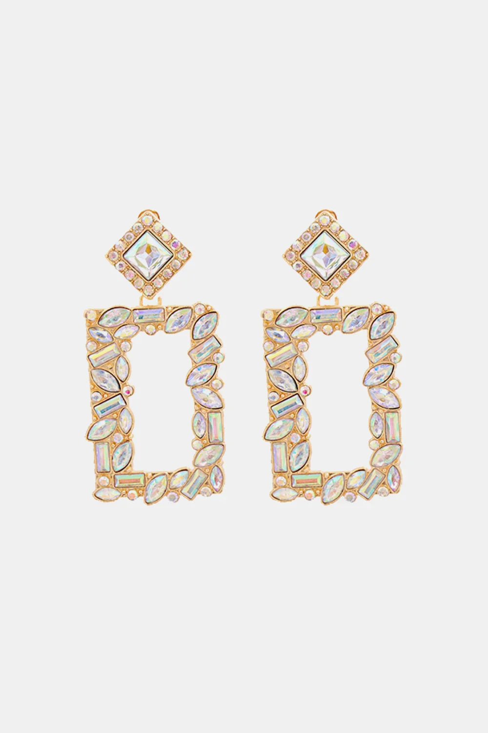 Square Shape Glass Stone Dangle Earrings - Piña Colada