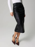 Slit Back Ruched Midi Skirt - Piña Colada