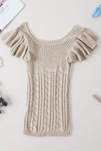 Openwork Ruffled Scoop Neck Knit Top - Piña Colada