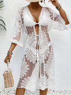 Lace Open Front Longline Cover-Up - Piña Colada