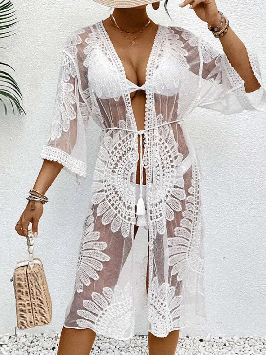 Lace Open Front Longline Cover-Up - Piña Colada
