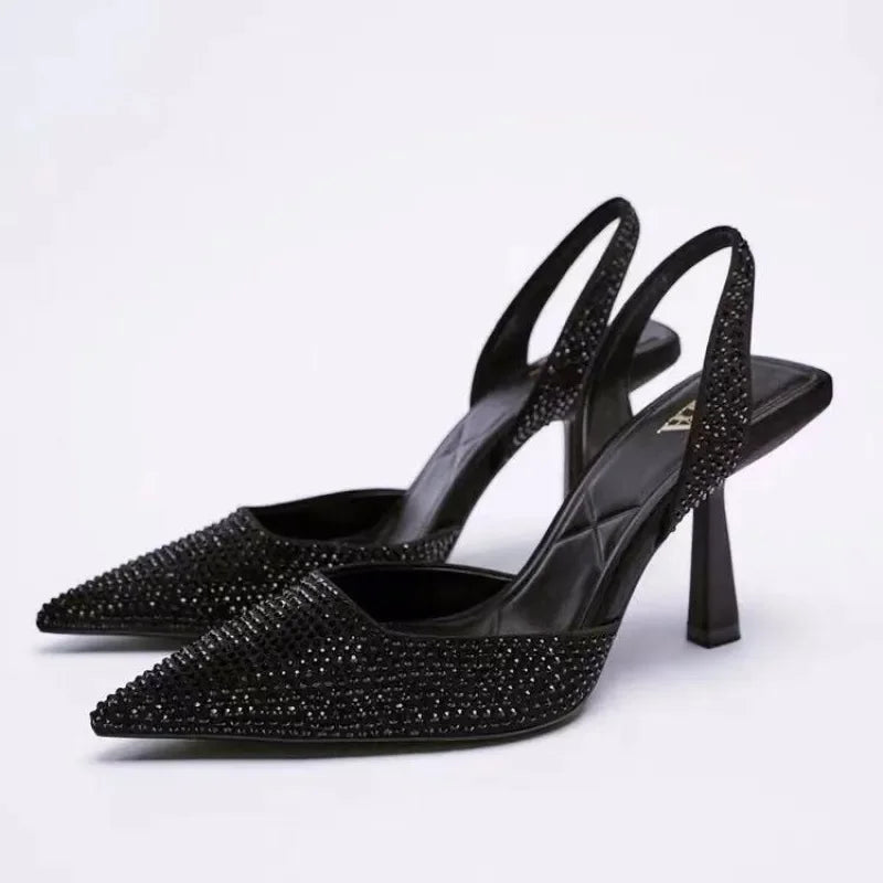 Rhinestone Slingback High Heel Pumps - Piña Colada