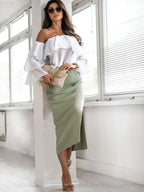Slit Elastic Waist Skirt - Piña Colada