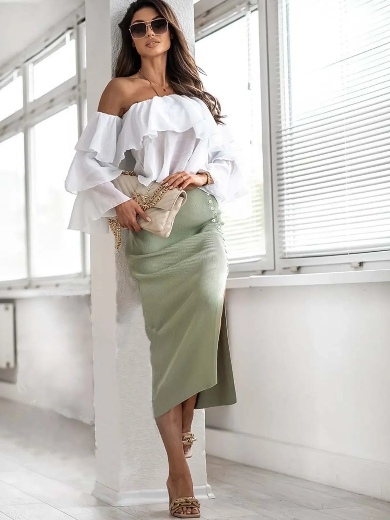 Slit Elastic Waist Skirt - Piña Colada