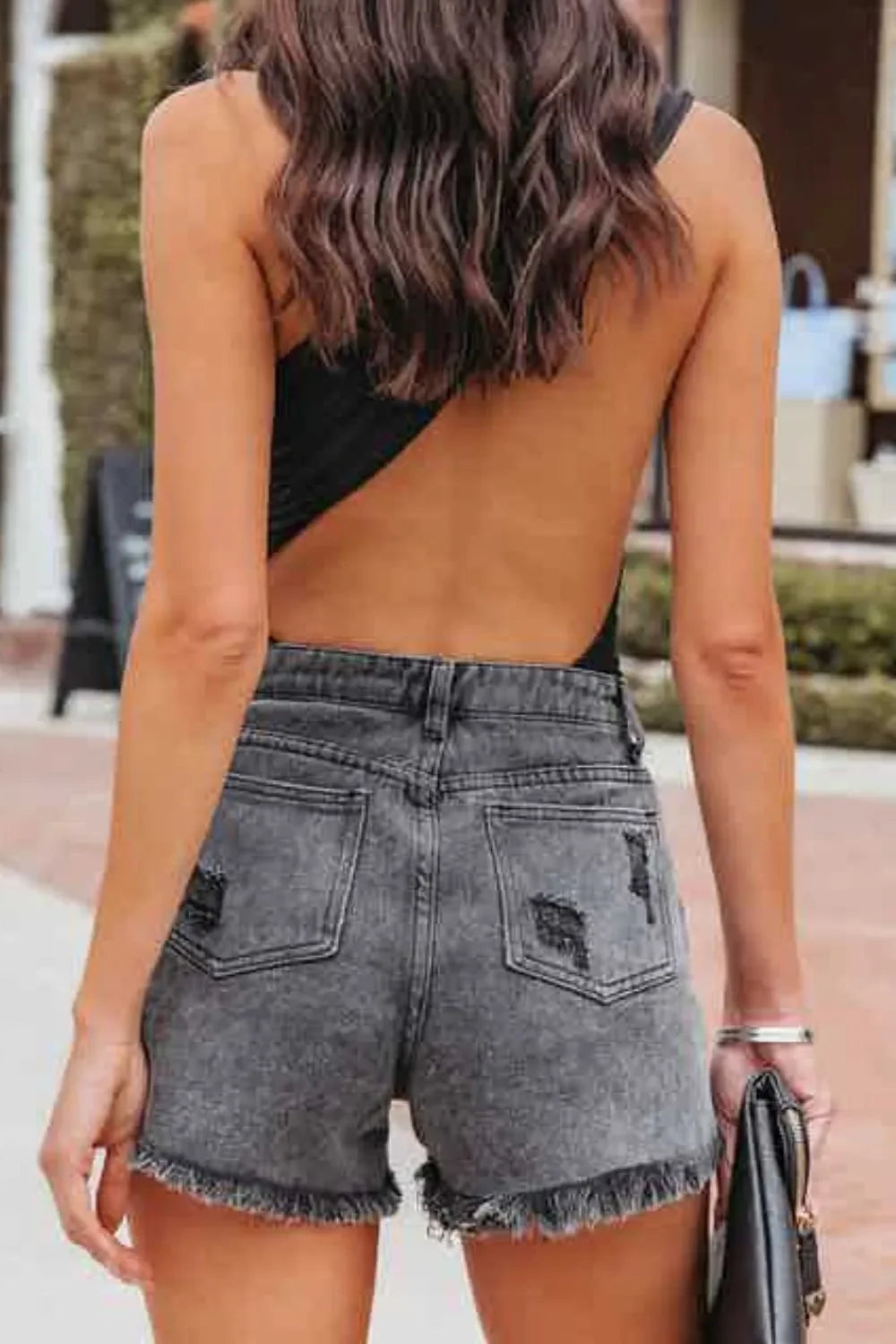 Rhinestone Fringe Distressed Denim Shorts - Piña Colada
