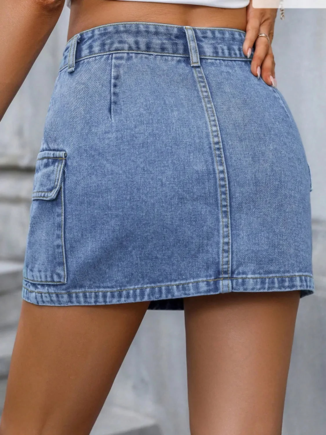 Pocketed Denim Mini Skirt - Piña Colada
