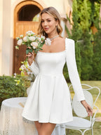 Pearl Trim Long Sleeve Mini Dress - Piña Colada