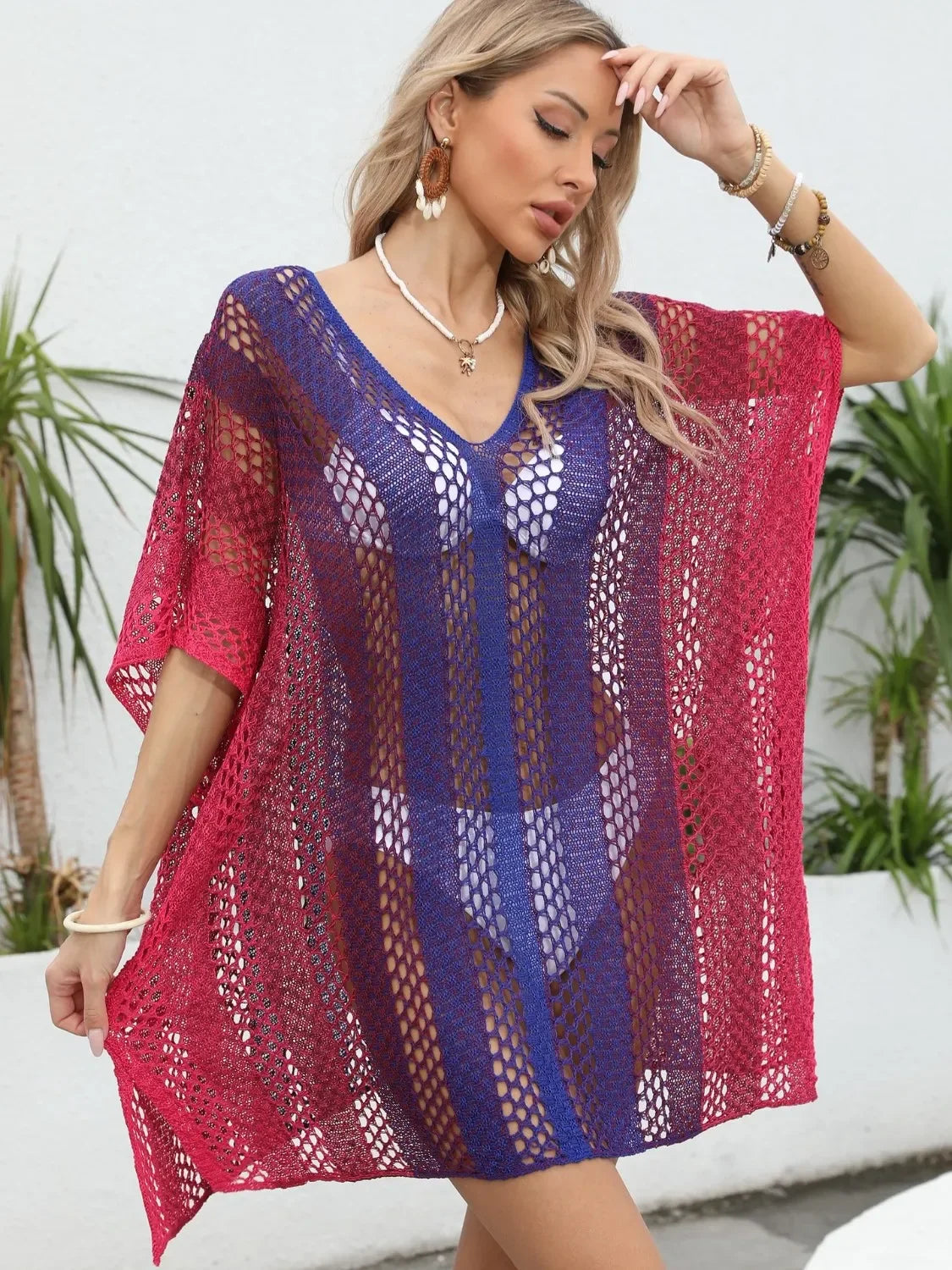 Rainbow Gradient Crochet Beach Cover Up - Piña Colada