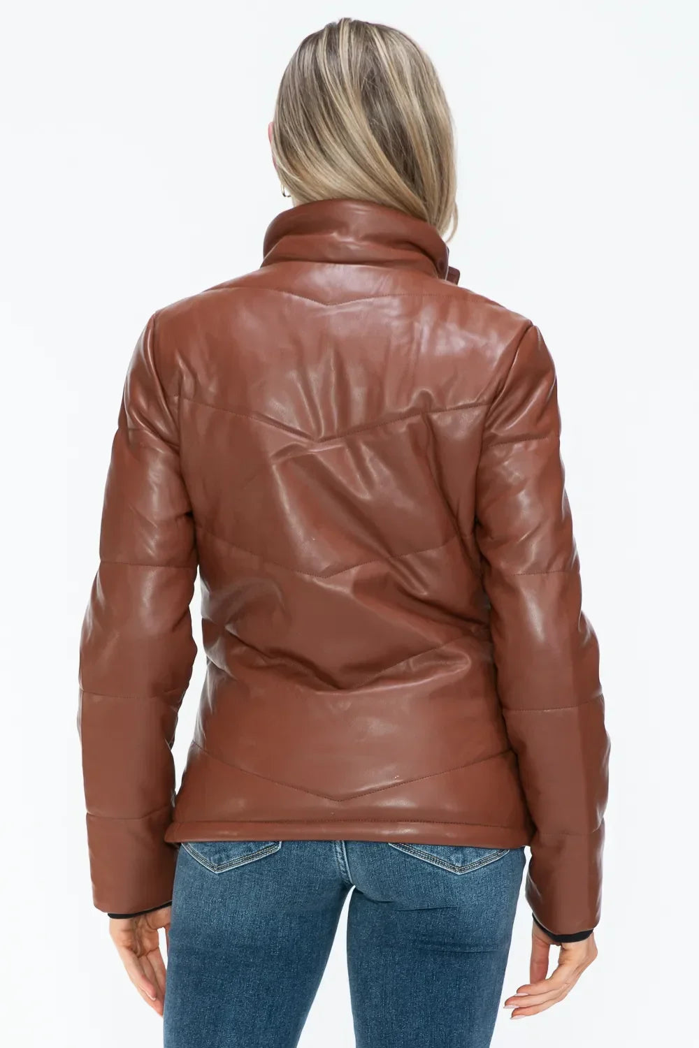 Snobbish Pocketed Zip Up Turtleneck Puffer Jacket - Piña Colada