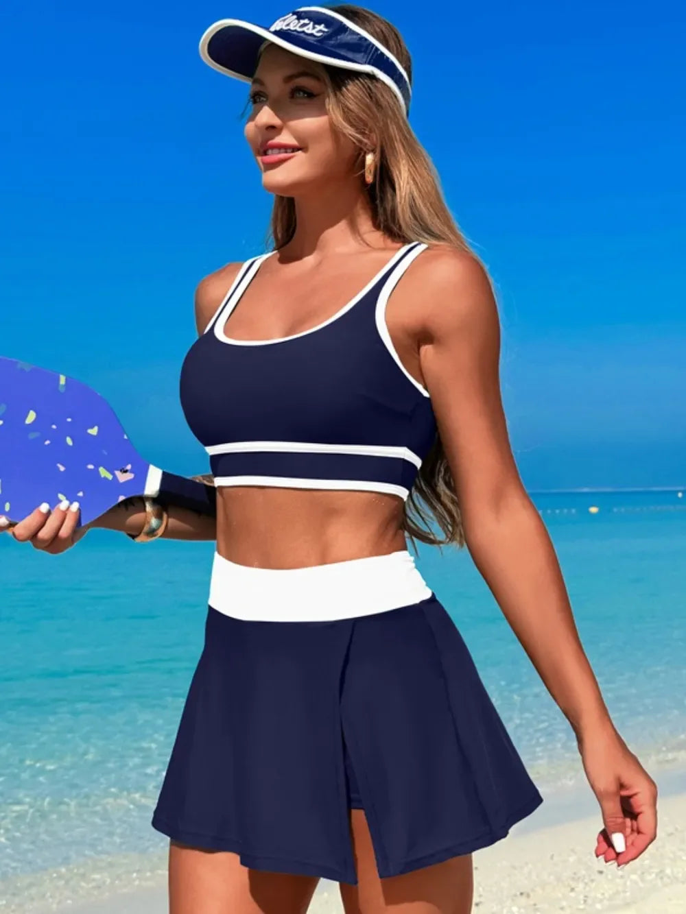 Scoop Neck Top and Skort Swim Set - Piña Colada