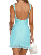 Ruffle Trim Lace Mini Dress - Piña Colada