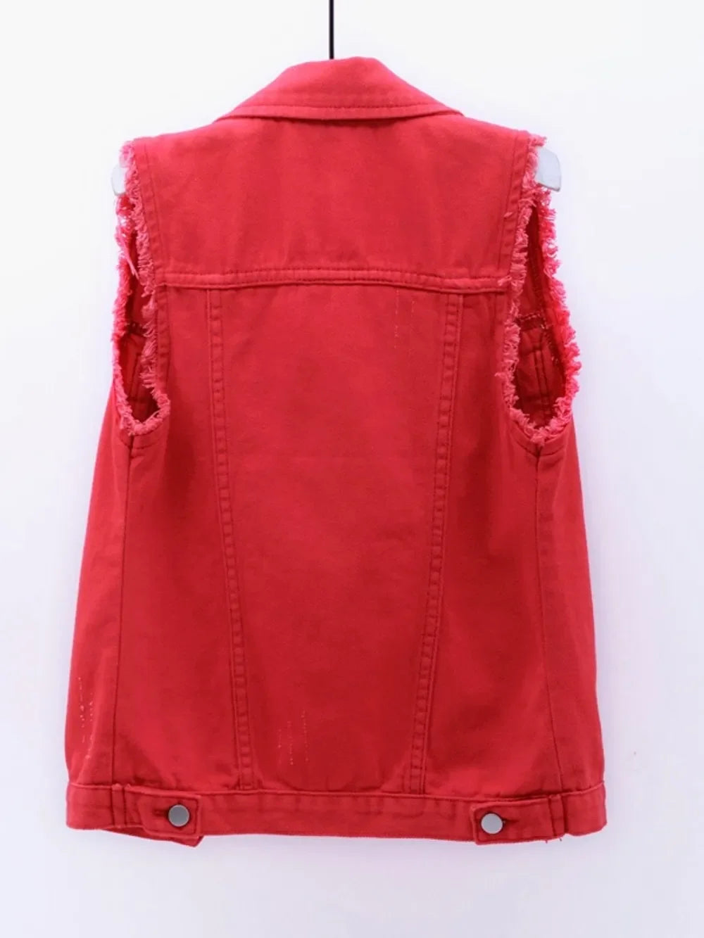 Full Size Button Down Raw Hem Sleeveless Denim Jacket Plus Size - Piña Colada