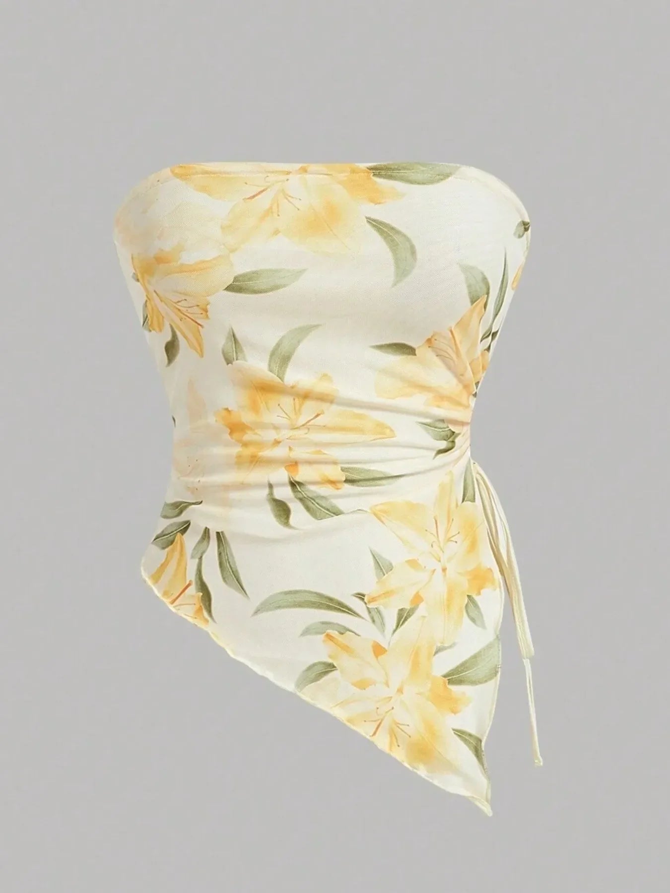 Drawstring Printed Tube Top - Piña Colada