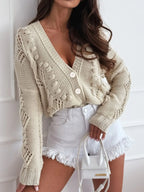 Chunky Cropped Button-Up Sweater Cardigan - Piña Colada