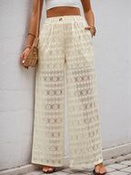 Decorative Button Wide Leg Pants - Piña Colada