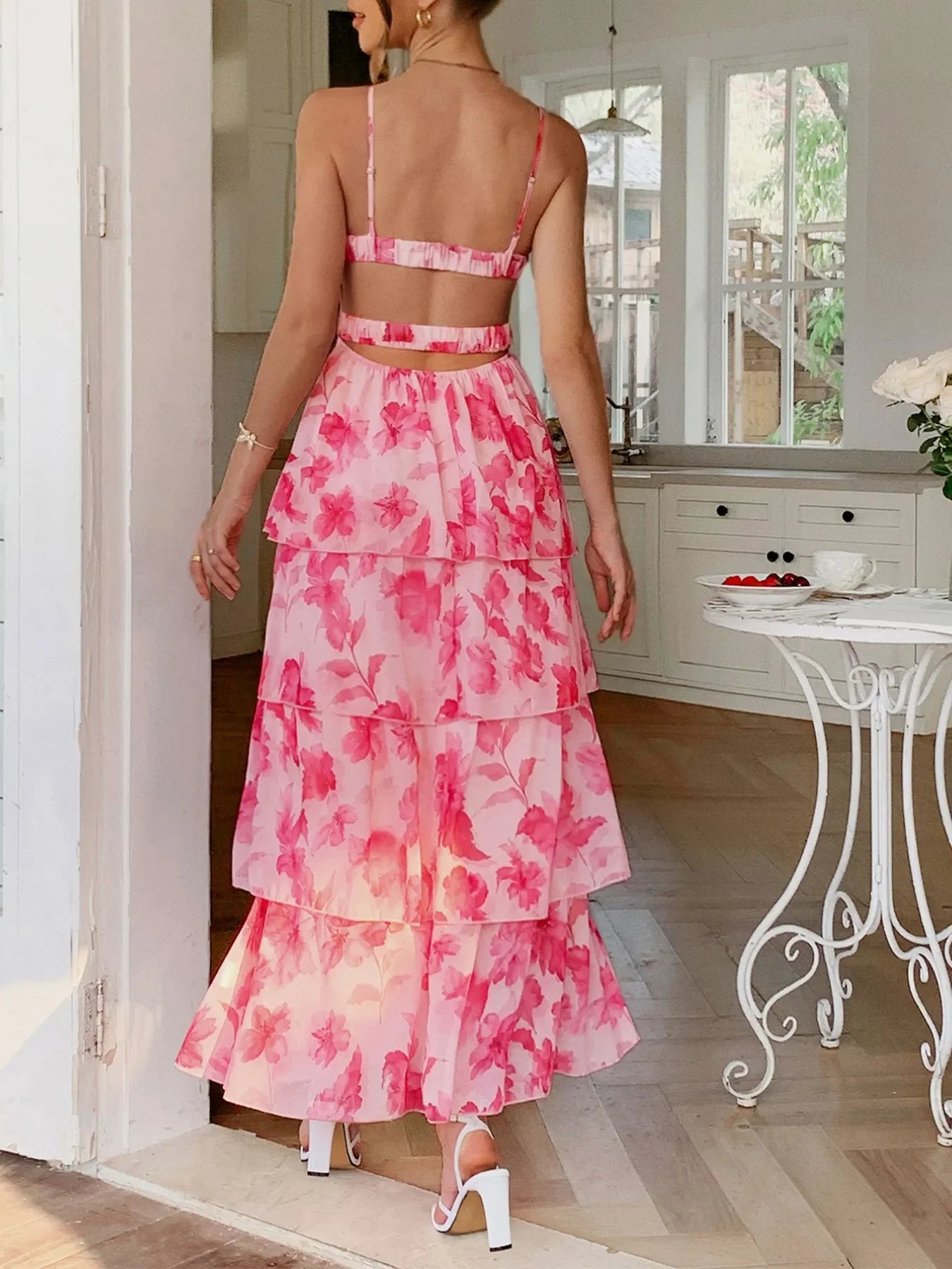 Floral Print Layered Maxi Cami Dress - Piña Colada