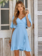 Smocked Tie Back Ruffle Hem Dress - Piña Colada