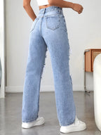 Distressed High Waisted Jeans - Piña Colada