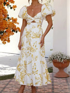 Off-Shoulder Floral Tiered Dress with Ruffle Details - Piña Colada