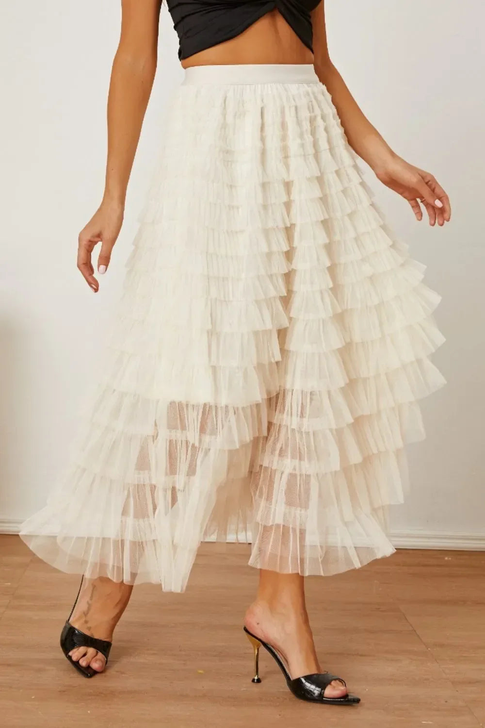 Ruched High Waist Tiered Skirt - Piña Colada