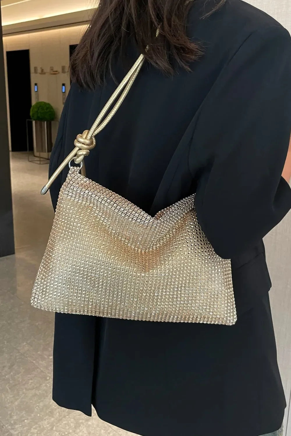Rhinestone Knotted Strap Crossbody Bag - Piña Colada