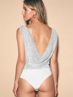 Sequin Surplice Sleeveless Bodysuit - Piña Colada
