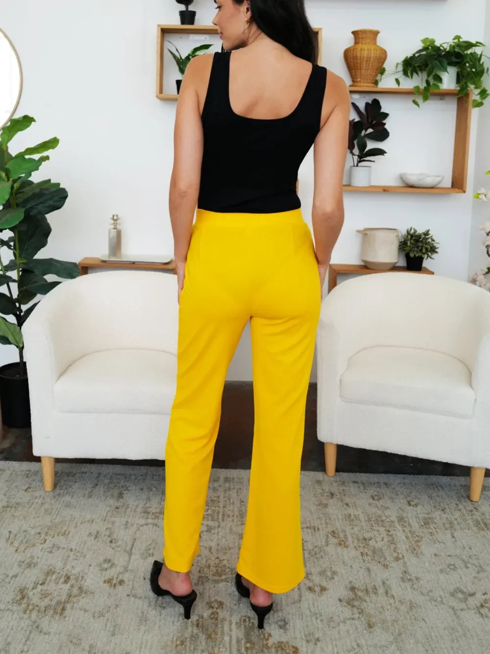 FAM-FAM Elastic Waist Bootcut Pants - Piña Colada