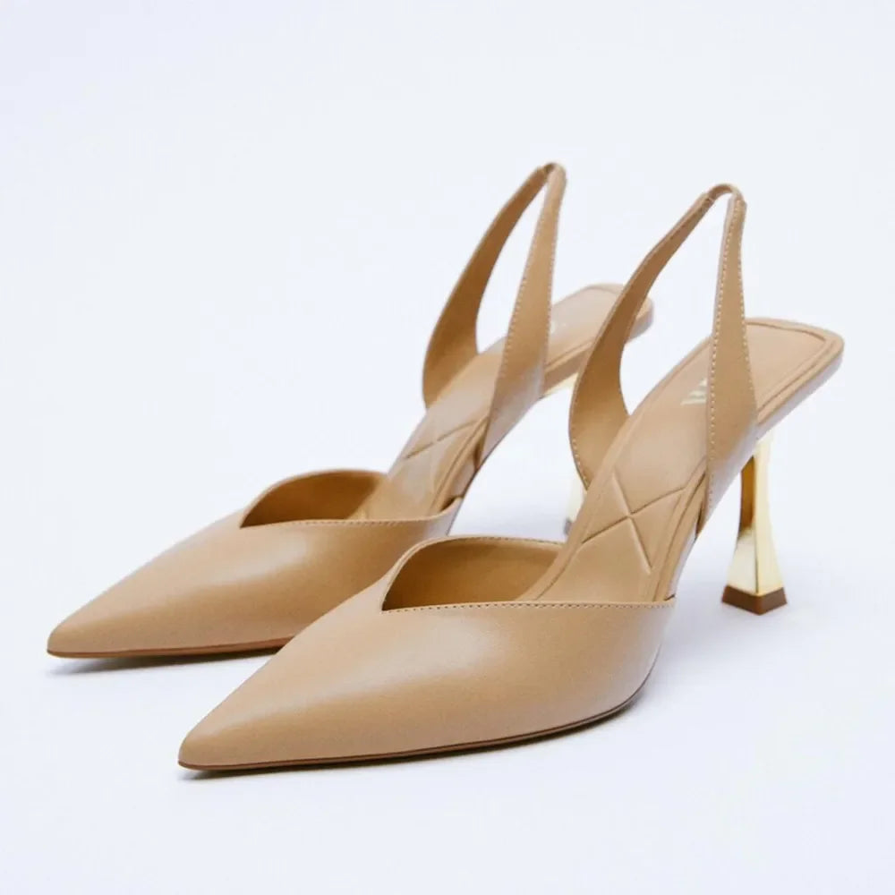 PU Leather Point Toe Stiletto Heel Pumps - Piña Colada