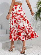 Ruffled Hem Printed Midi Skirt - Piña Colada