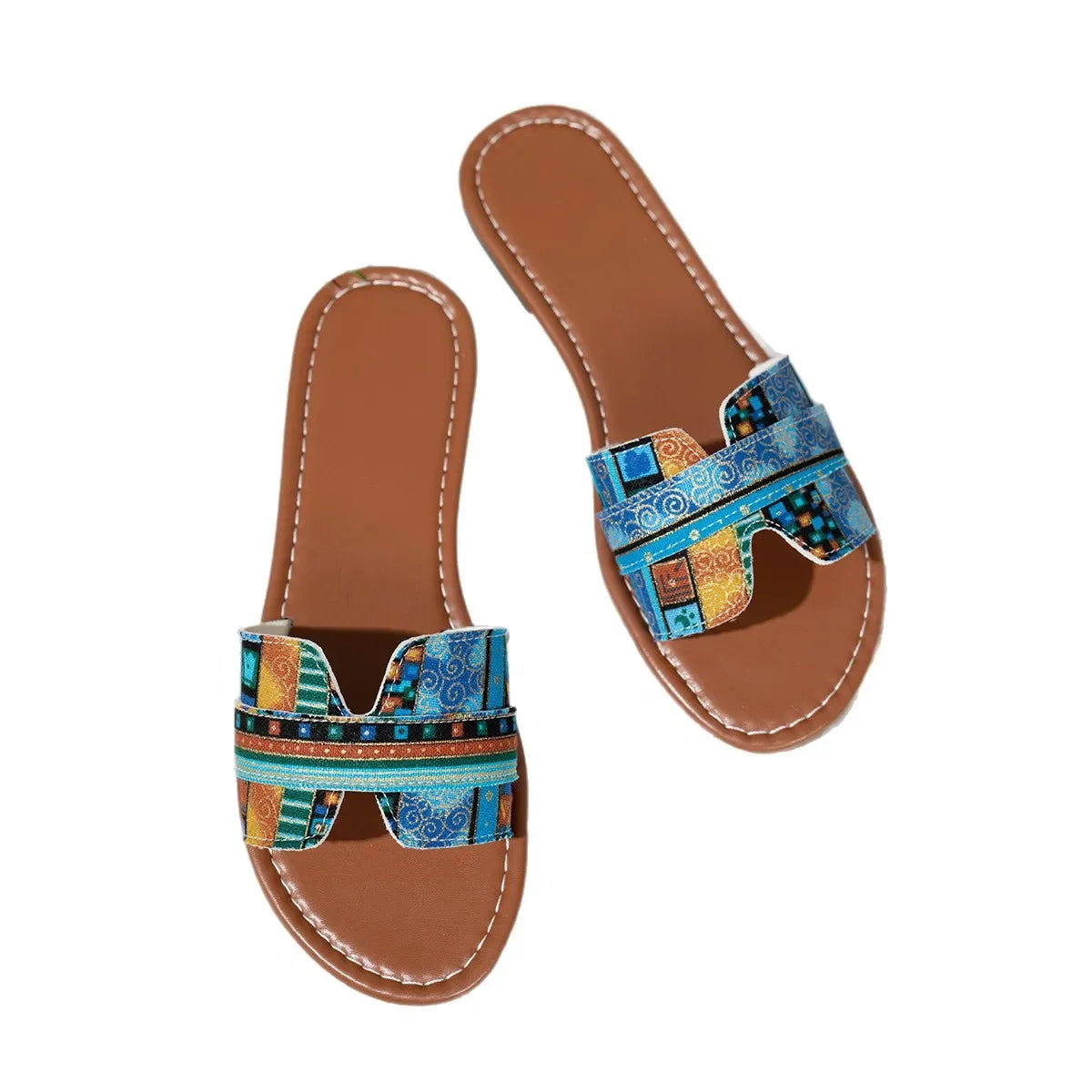 Bohemian Print Flat Sandals - Piña Colada