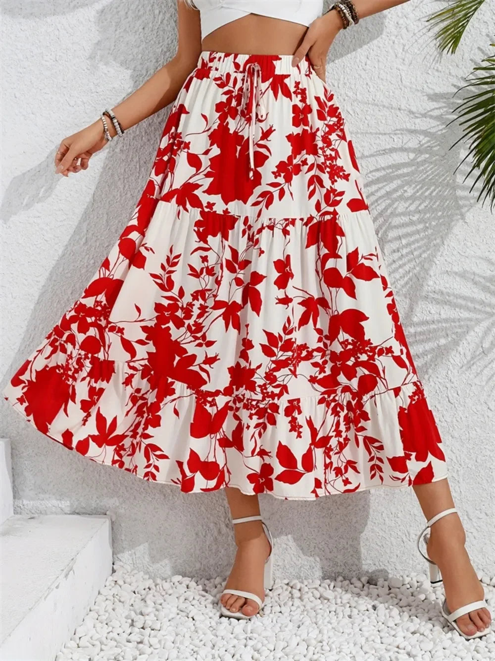 Ruffled Hem Printed Midi Skirt - Piña Colada