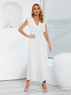 Ruffled Surplice Cap Sleeve Jumpsuit - Piña Colada