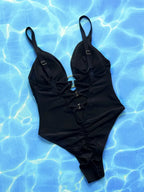 Crisscross Spaghetti Strap Plunge One-Piece Swimwear - Piña Colada