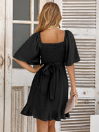 Smocked Tie Back Ruffle Hem Dress - Piña Colada