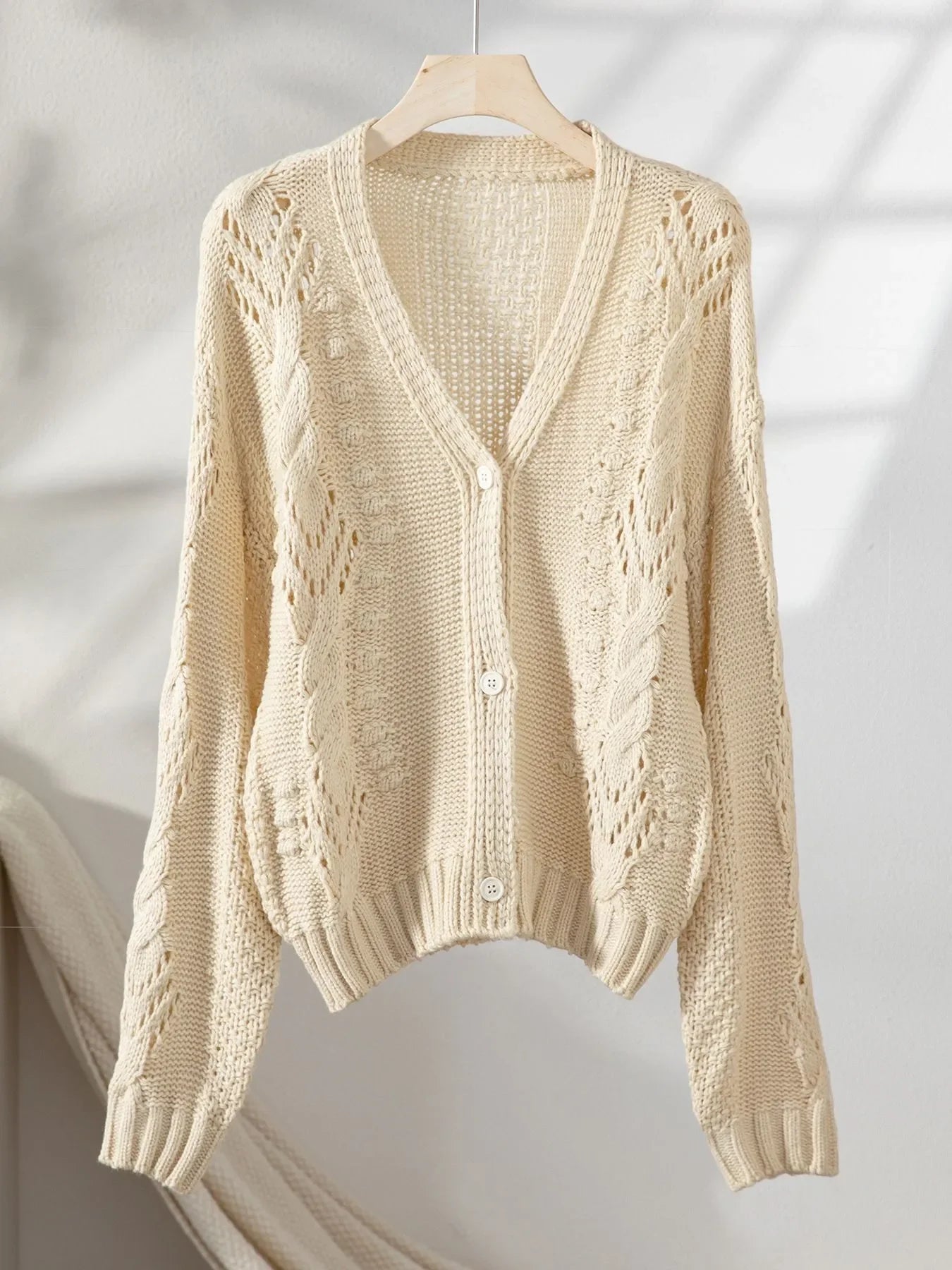 Chunky Cropped Button-Up Sweater Cardigan - Piña Colada